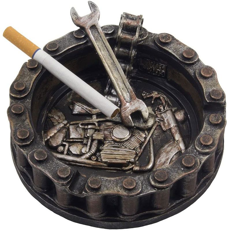 Decorative Motorcycle Chain Ashtray with Wrench and Bike Motif Great for a Biker Bar & Harley Mechanics Shop Smoking Room Decor As Unique for Men or Smokers