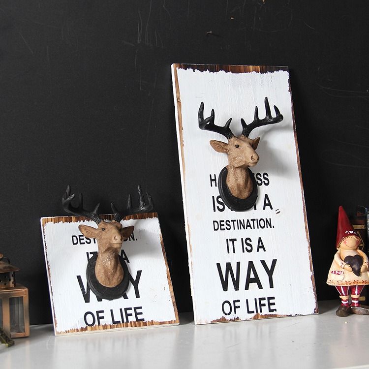 BẢNG GỖ TREO TRANG TRÍ ĐẦU HƯƠU ĐỒ TRANG TRÍ TREO TƯỜNG QUÀ TẶNG TÂN GIA KHAI TRƯƠNG VINTAGE CAST DEER HEAD WALL HANGING RETRO ANIMAL HEAD CREATIVE PAINTING WALL WITH WOODEN BOARD WALL