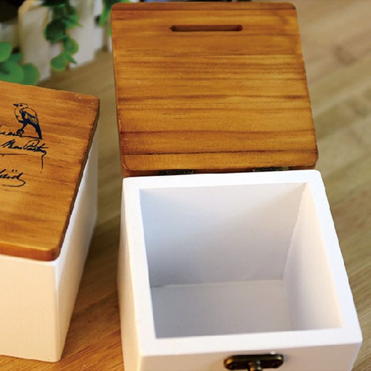 Hộp gỗ trắng Hình chim chóc Zakka Wooden Box