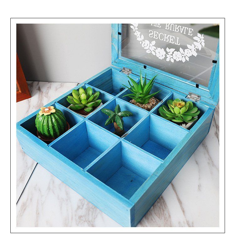 Hộp gỗ lưu trữ 9 ngăn mặt kính ZAKKA style wooden box glass box / color box desktop storage box office desk organizer