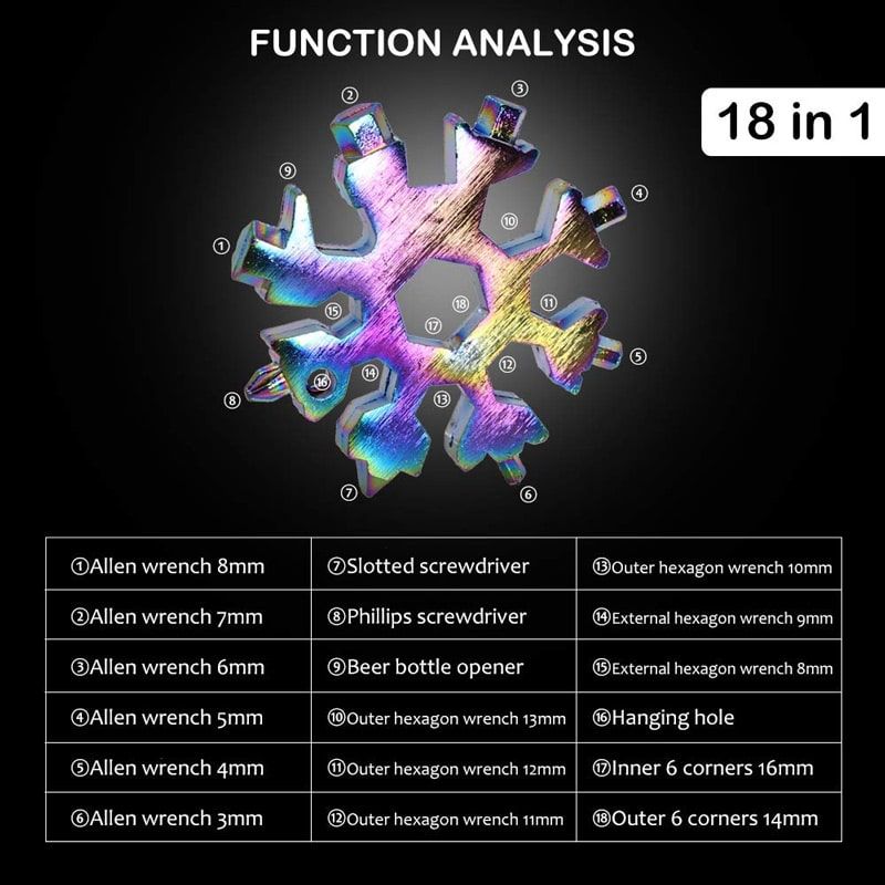 THẺ CÔNG CỤ HÌNH BÔNG TUYẾT 18 TRONG 1 KẾT HỢP TUA VÍT CỜ LÊ EDC MÓC CHÌA KHÓA ĐA NĂNG CHO NAM