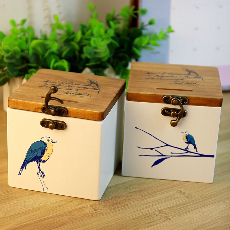 Hộp gỗ trắng Hình chim chóc Zakka Wooden Box