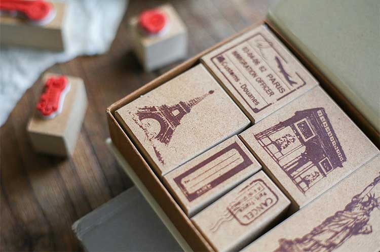 BỘ DẤU GỖ TRANG TRÍ PHONG CÁCH CỔ ĐIỂN RETRO VINTAGE WOODEN STAMP DIY DECORATION STAMP