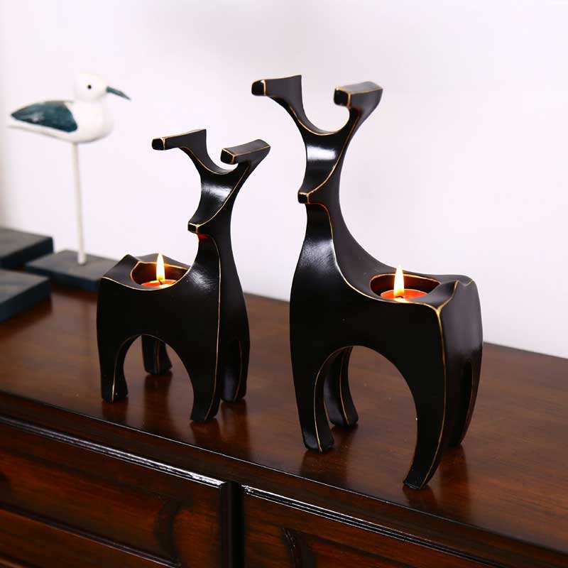 Chân nến hình Hươu Trườu Tượng (Lucky home fashion creative abstract resin crafts couple deer candlestick)