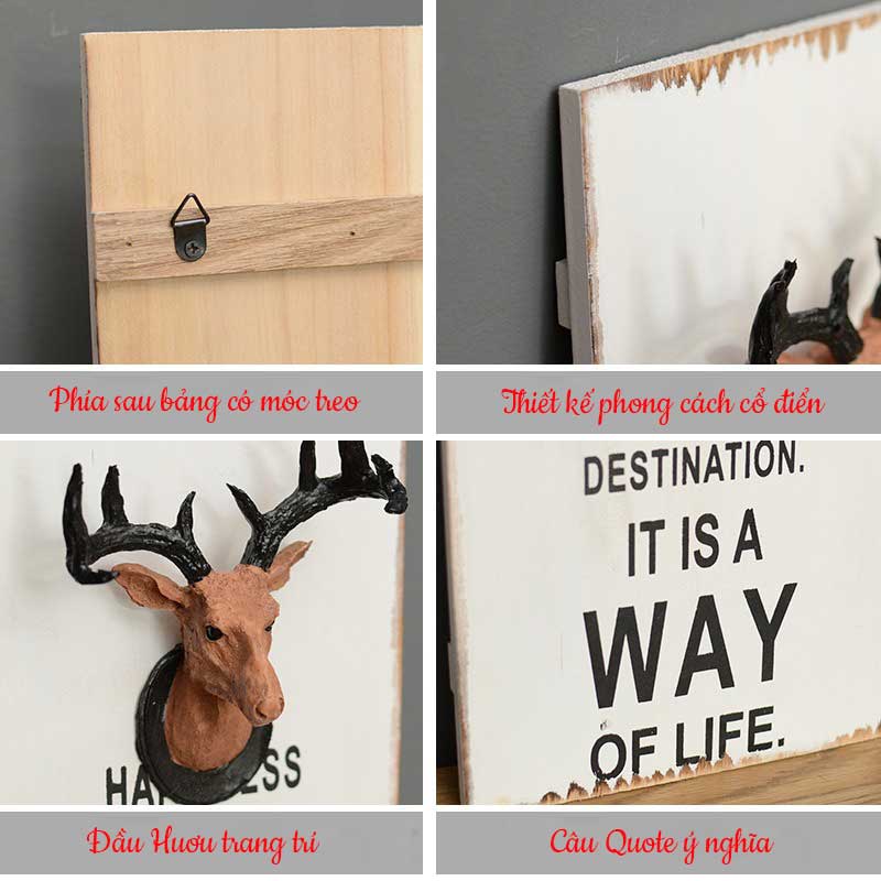 BẢNG GỖ TREO TRANG TRÍ ĐẦU HƯƠU ĐỒ TRANG TRÍ TREO TƯỜNG QUÀ TẶNG TÂN GIA KHAI TRƯƠNG VINTAGE CAST DEER HEAD WALL HANGING RETRO ANIMAL HEAD CREATIVE PAINTING WALL WITH WOODEN BOARD WALL