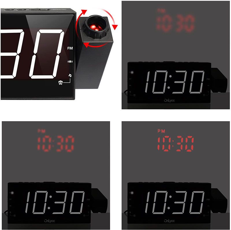 Đồng hồ Led đèn chiếu Projection Clock OnLyee Projection Clock, AM FM Radio Alarm Clock, Bedroom Desk Wall Ceilling Clock, 7” Large Digit Clock, 3 Dimmer Options, Dual Alarm, USB Charging Port, Battery Backup