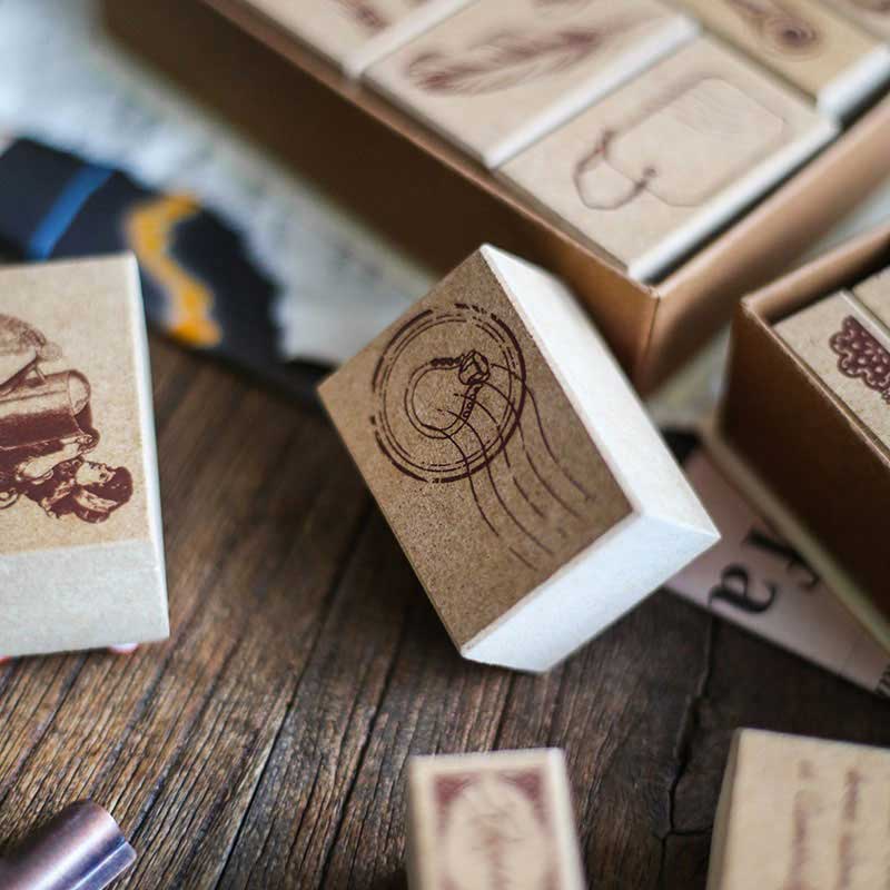 BỘ DẤU GỖ TRANG TRÍ PHONG CÁCH CỔ ĐIỂN RETRO VINTAGE WOODEN STAMP DIY DECORATION STAMP