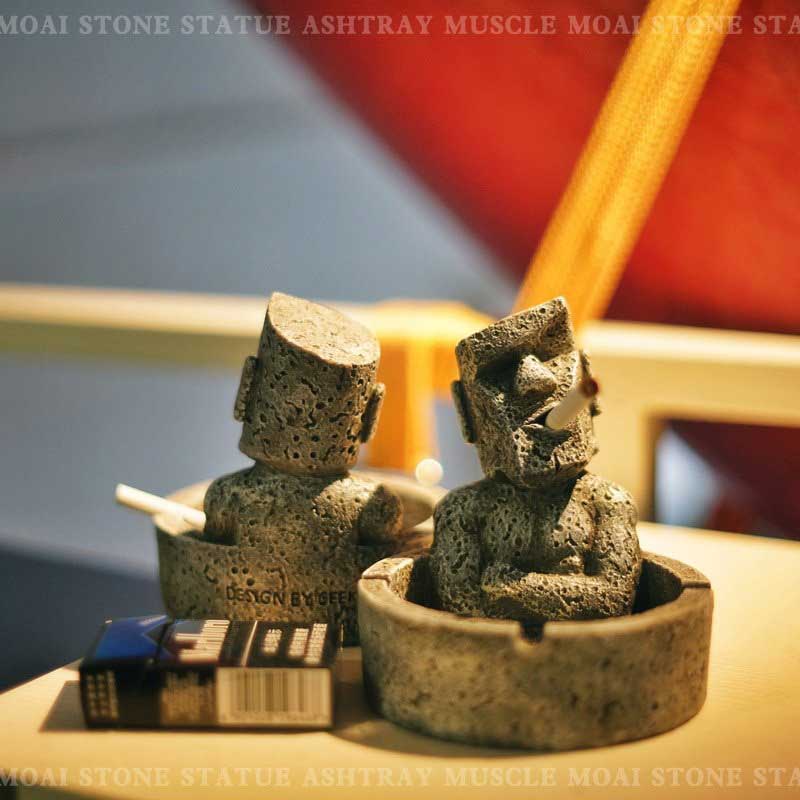 Gạt tàn thuốc Đầu Người Đá Chile (Geek easter stone figure ashtray)