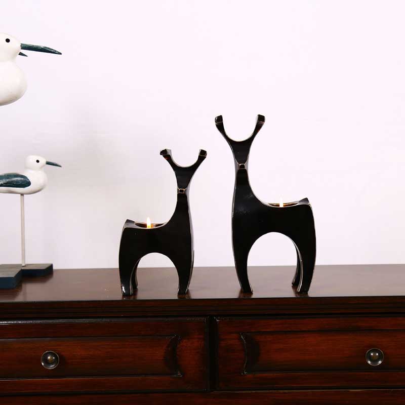 Chân nến hình Hươu Trườu Tượng (Lucky home fashion creative abstract resin crafts couple deer candlestick)