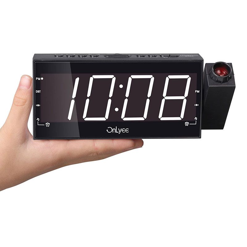 Đồng hồ Led đèn chiếu Projection Clock OnLyee Projection Clock, AM FM Radio Alarm Clock, Bedroom Desk Wall Ceilling Clock, 7” Large Digit Clock, 3 Dimmer Options, Dual Alarm, USB Charging Port, Battery Backup