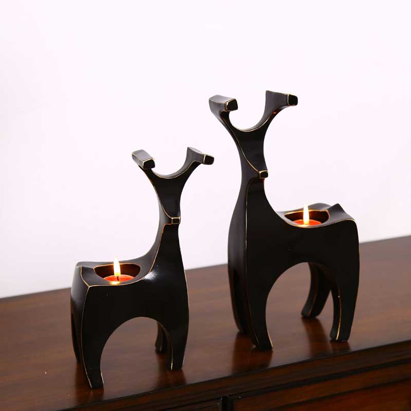 Chân nến hình Hươu Trườu Tượng (Lucky home fashion creative abstract resin crafts couple deer candlestick)