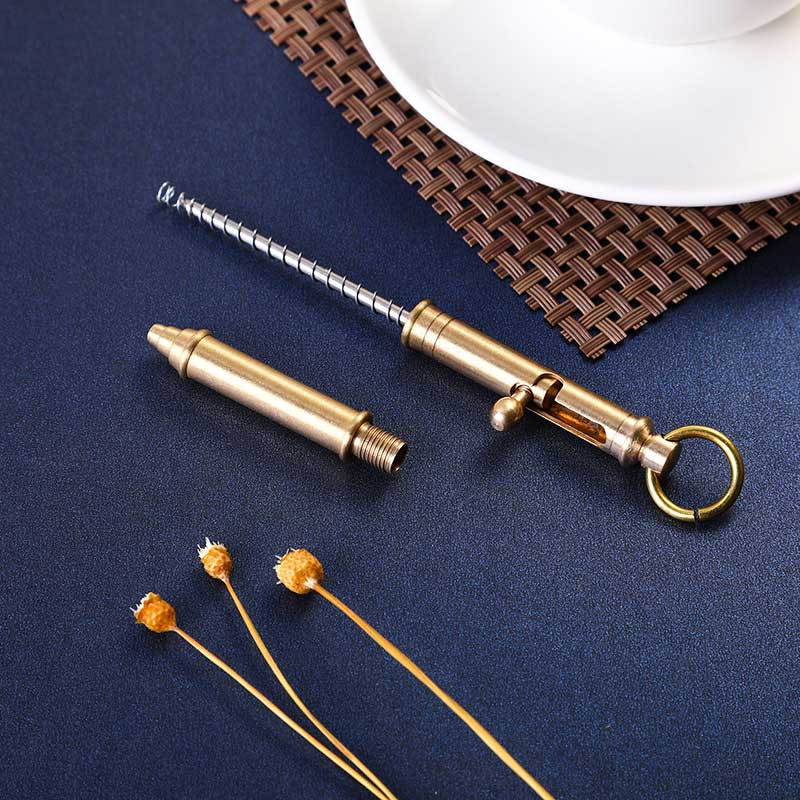 Bút bi siêu nhỏ bằng đồng kèm móc vòng gắn chì khóa ( Super Mini Solid Brass Pen, Sign Pen Ballpoint Pen with Ring)