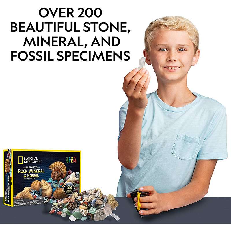 BỘ SƯU TẬP 200 MẪU ĐÁ QUÝ CHÍNH HÃNG NATIONAL GEOGRAPHIC NATIONAL GEOGRAPHIC ROCKS AND FOSSILS KIT ( 200 PIECES SET INCLUDES BROKEN GEODES)