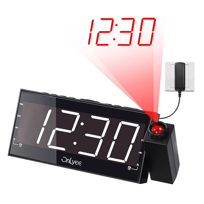 Đồng hồ Led đèn chiếu Projection Clock OnLyee Projection Clock, AM FM Radio Alarm Clock, Bedroom Desk Wall Ceilling Clock, 7” Large Digit Clock, 3 Dimmer Options, Dual Alarm, USB Charging Port, Battery Backup