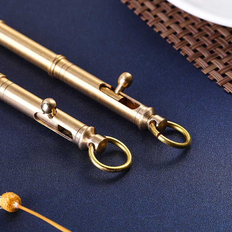 Bút bi siêu nhỏ bằng đồng kèm móc vòng gắn chì khóa ( Super Mini Solid Brass Pen, Sign Pen Ballpoint Pen with Ring)