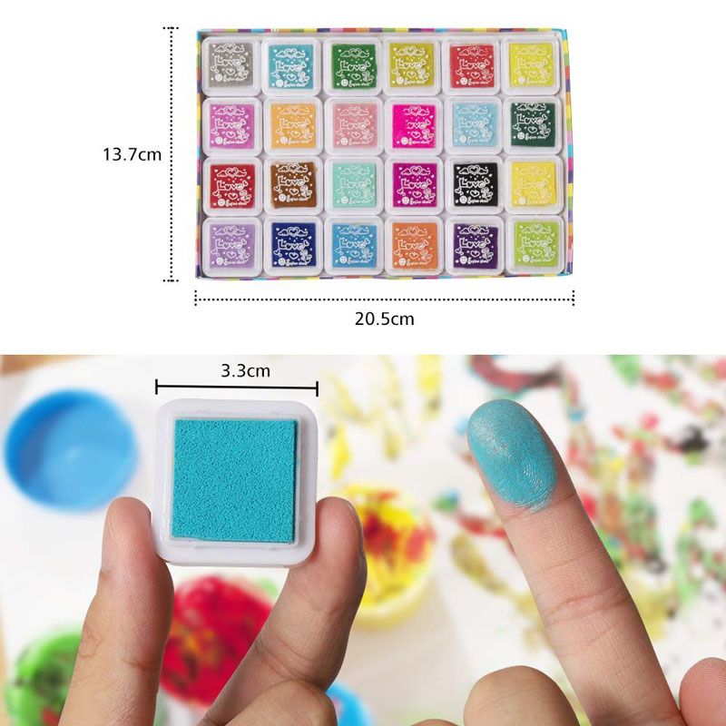 Bộ 24 Màu Tampon Mực Đóng Dấu (Fingerprint Ink pad Set, Inkpad for Finger Print, Rubber Art Craft Stamp, Non-Toxic Stamp Ink Pads, 24 Colors)