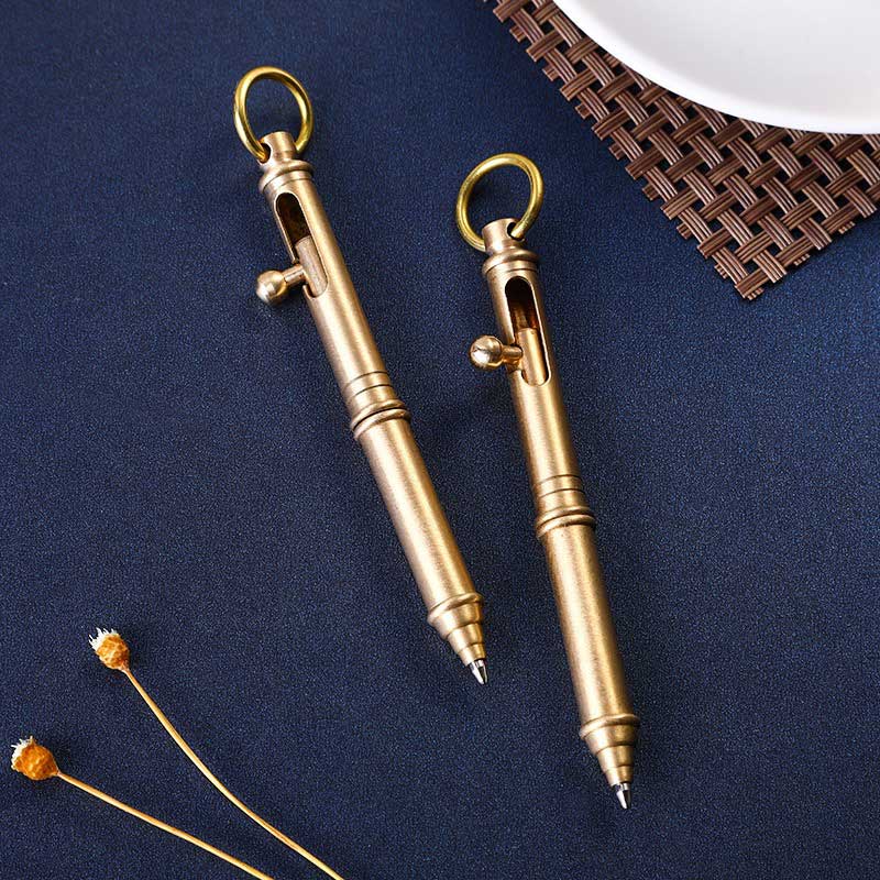 Bút bi siêu nhỏ bằng đồng kèm móc vòng gắn chì khóa ( Super Mini Solid Brass Pen, Sign Pen Ballpoint Pen with Ring)