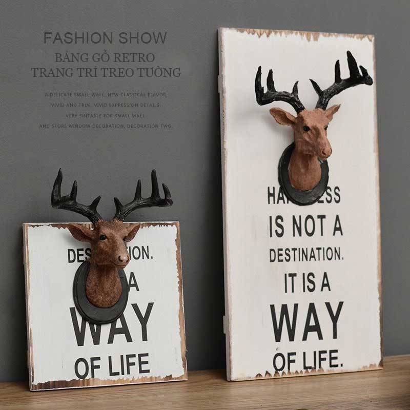 BẢNG GỖ TREO TRANG TRÍ ĐẦU HƯƠU ĐỒ TRANG TRÍ TREO TƯỜNG QUÀ TẶNG TÂN GIA KHAI TRƯƠNG VINTAGE CAST DEER HEAD WALL HANGING RETRO ANIMAL HEAD CREATIVE PAINTING WALL WITH WOODEN BOARD WALL