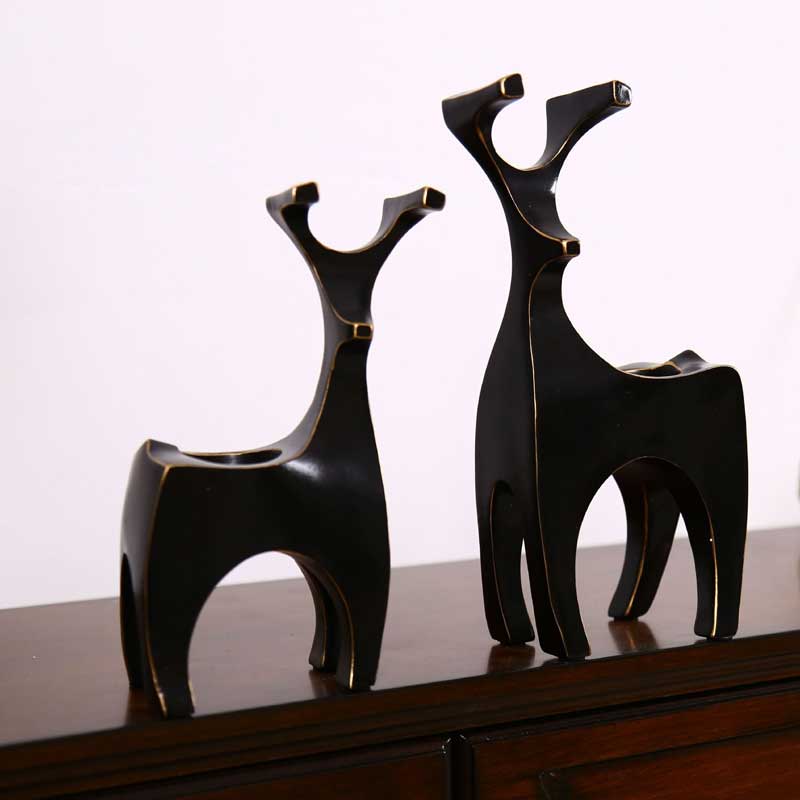 Chân nến hình Hươu Trườu Tượng (Lucky home fashion creative abstract resin crafts couple deer candlestick)