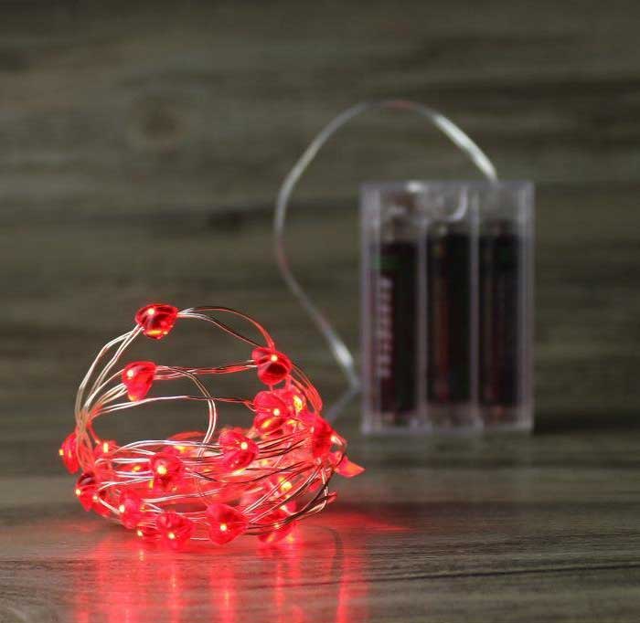 Dây đèn LED 3m hình trái tim đỏ Red light heart shape battery operated led micro string light.