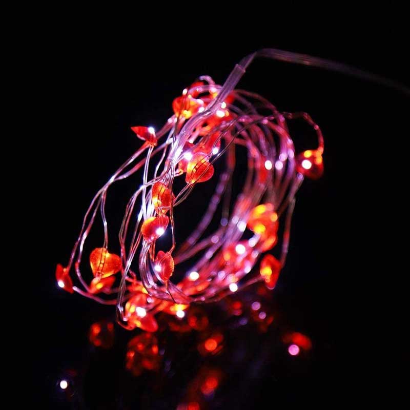 Dây đèn LED 3m hình trái tim đỏ Red light heart shape battery operated led micro string light.