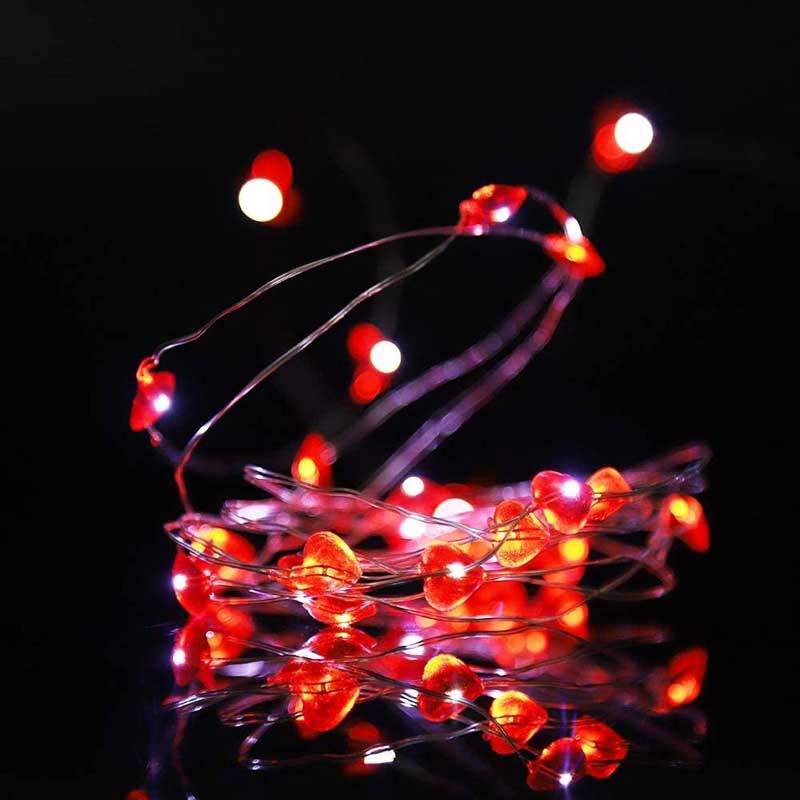 Dây đèn LED 3m hình trái tim đỏ Red light heart shape battery operated led micro string light.