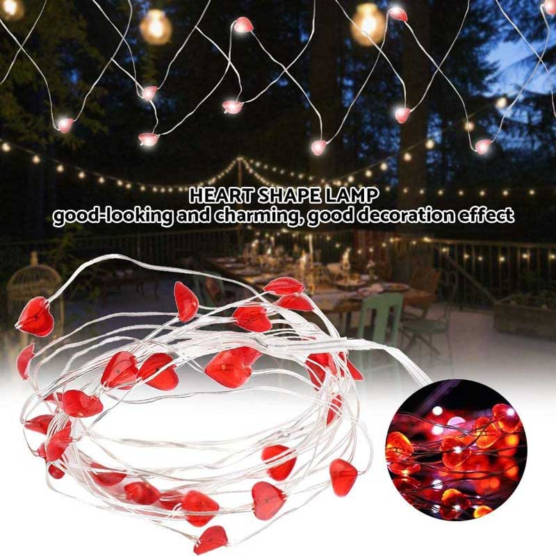 Dây đèn LED 3m hình trái tim đỏ Red light heart shape battery operated led micro string light.