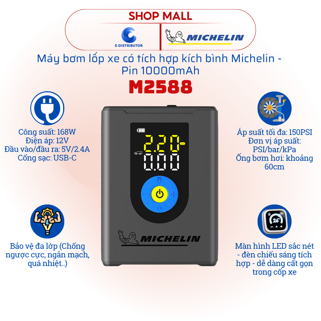 Máy bơm lốp tích hợp kích bình Michelin M2588