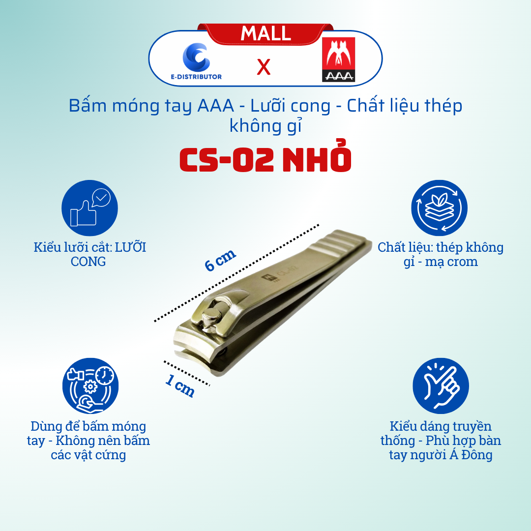 Bấm móng Inox Nhỏ, lưỡi Cong AAA CS-02