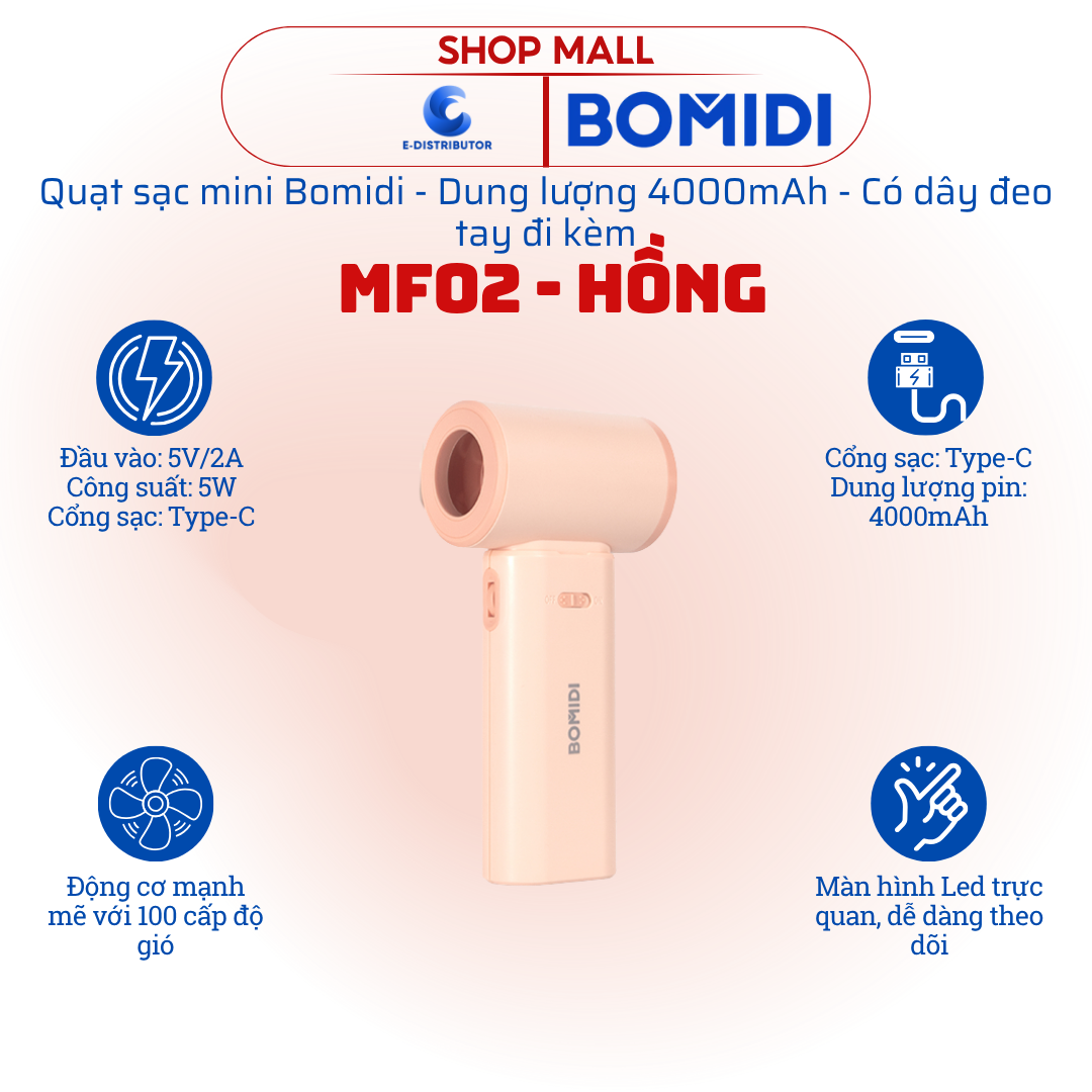 Quạt cầm tay BOMIDI MF02 (hồng)