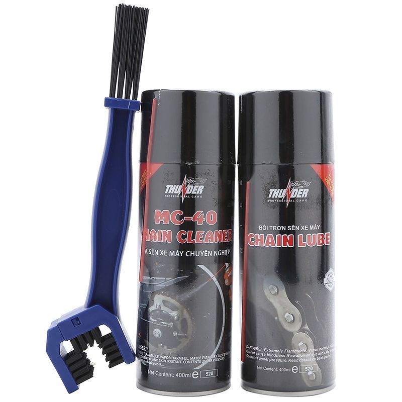 Bộ Combo Dưỡng sên Thunder Chain Lube 400ml, Vệ sinh sên MC-40 400ml tặng bàn chải chà sên 3D