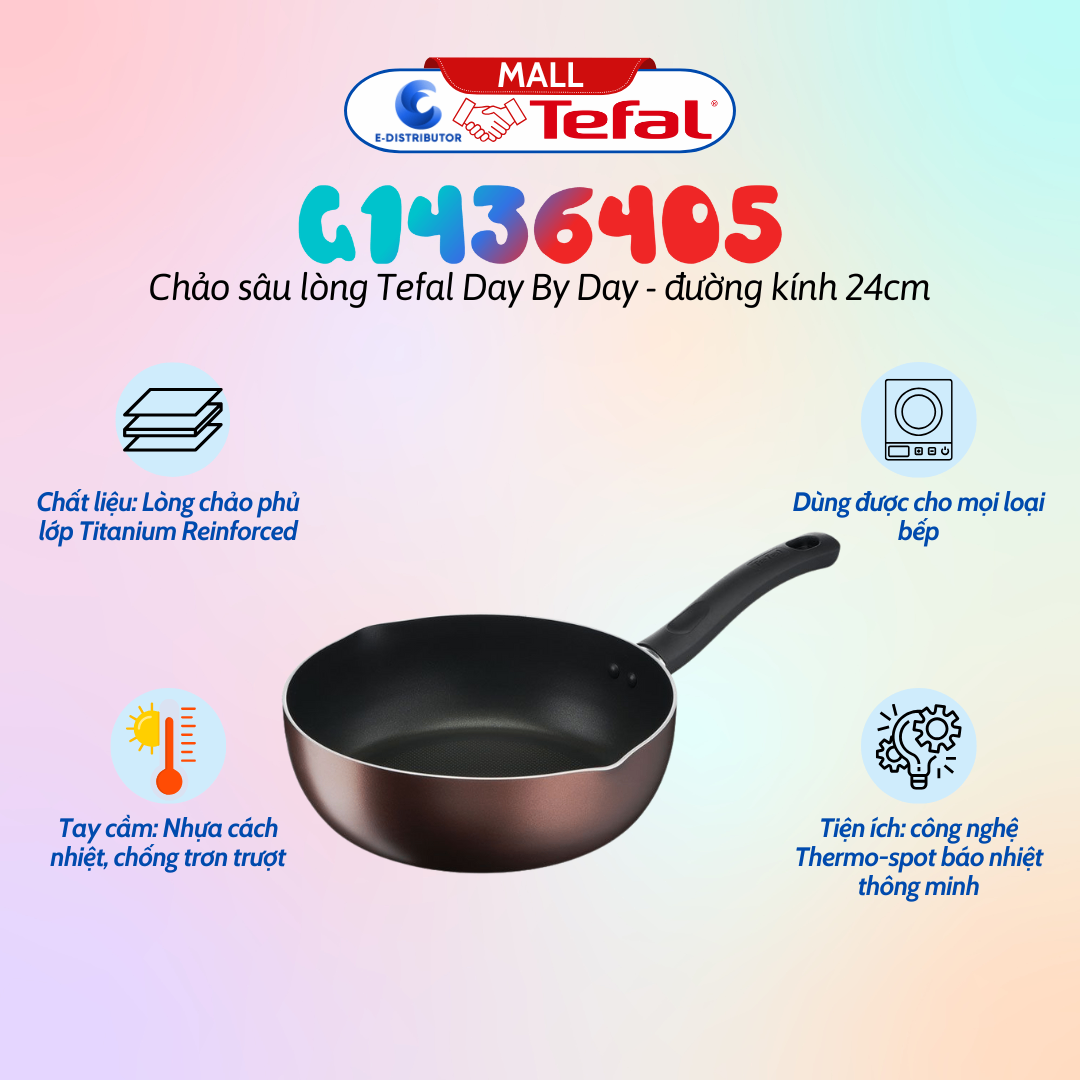 Chảo chiên sâu lòng Tefal Day By Day 24cm G1436405 - hàng chính hãng