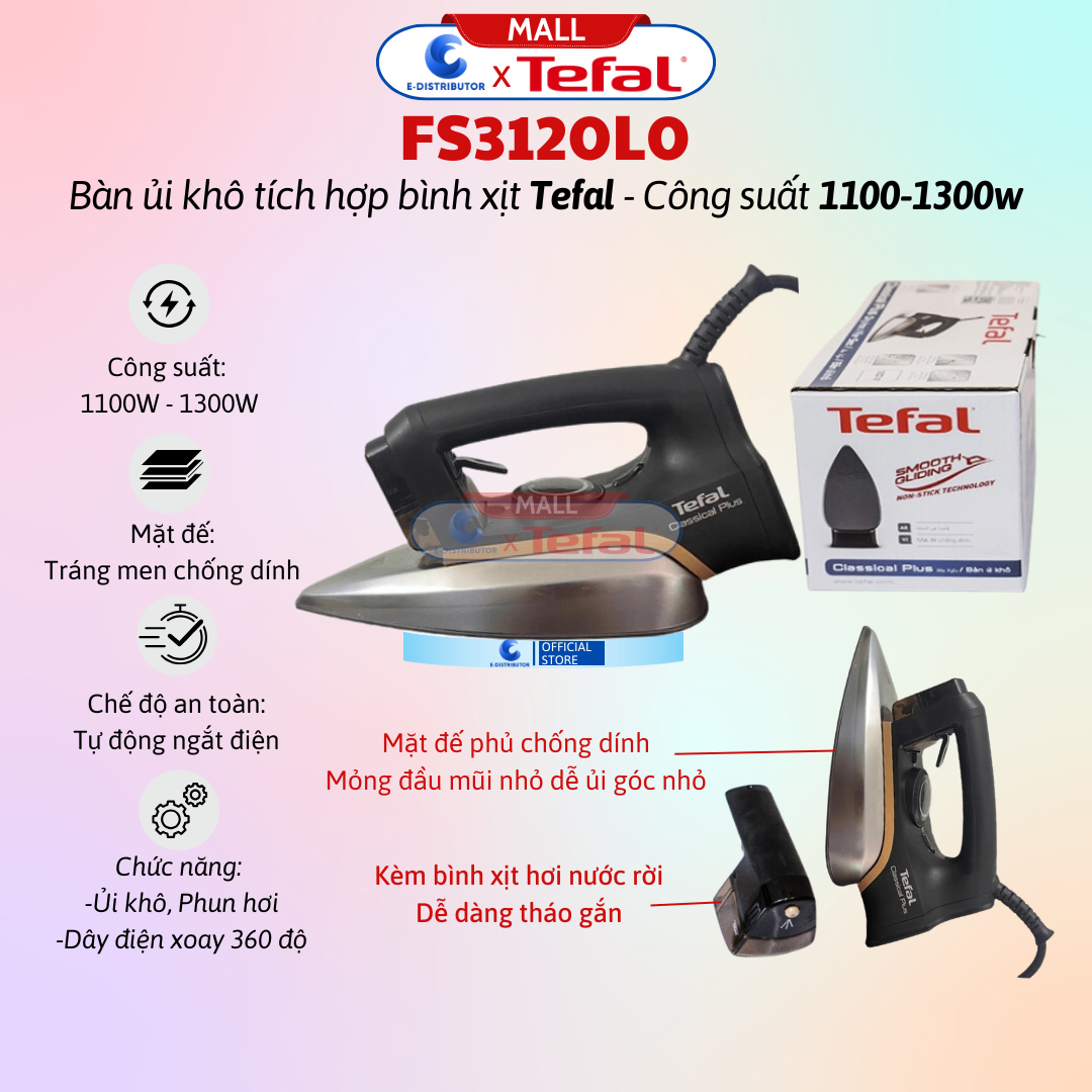 Bàn ủi khô tích hợp bình xịt nước Tefal Classical Plus FS3120L0 - Công suất 1200W - Hàng chính hãng