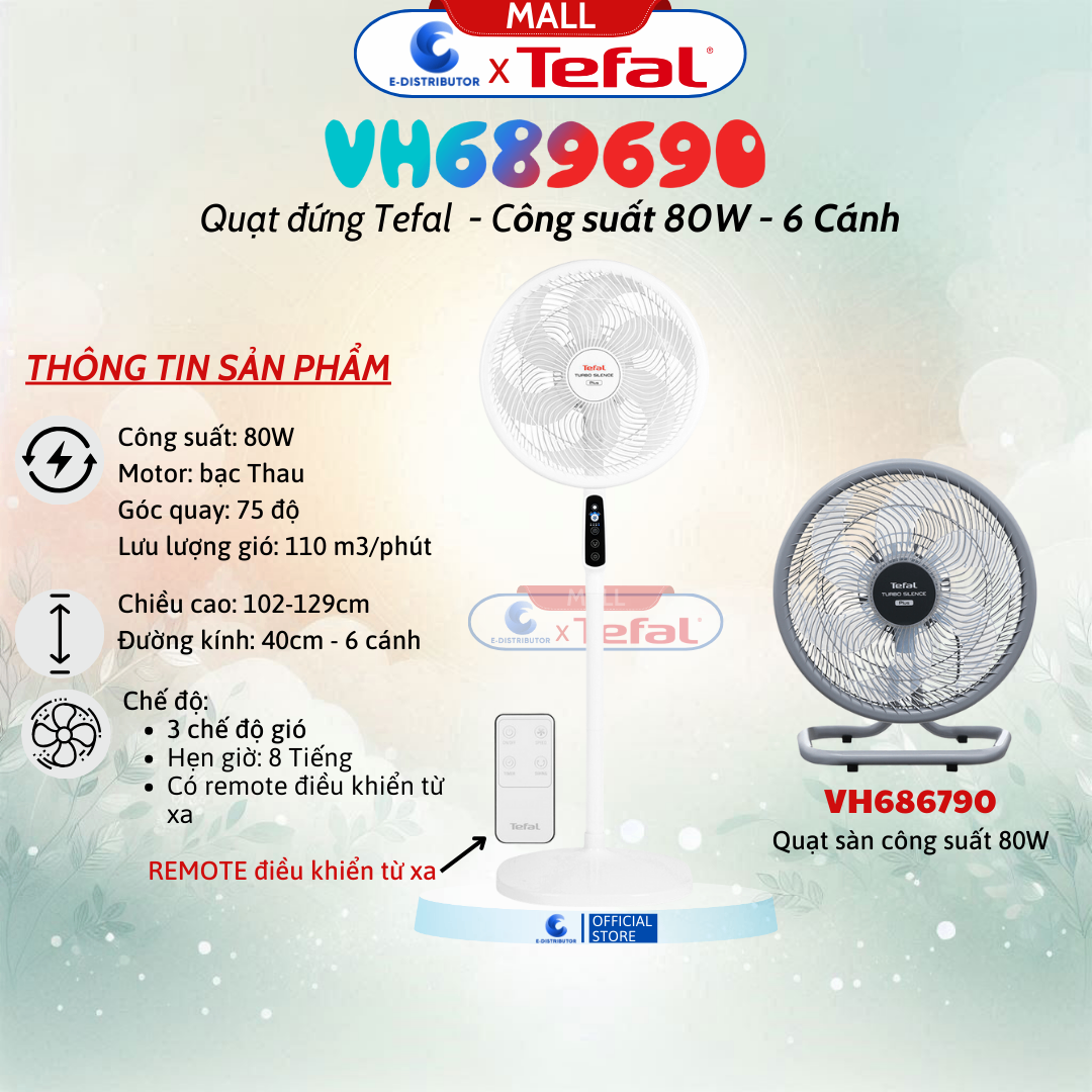 Quạt đứng TEFAL TB Silence Plus VH689690 - Trắng Cánh Trắng