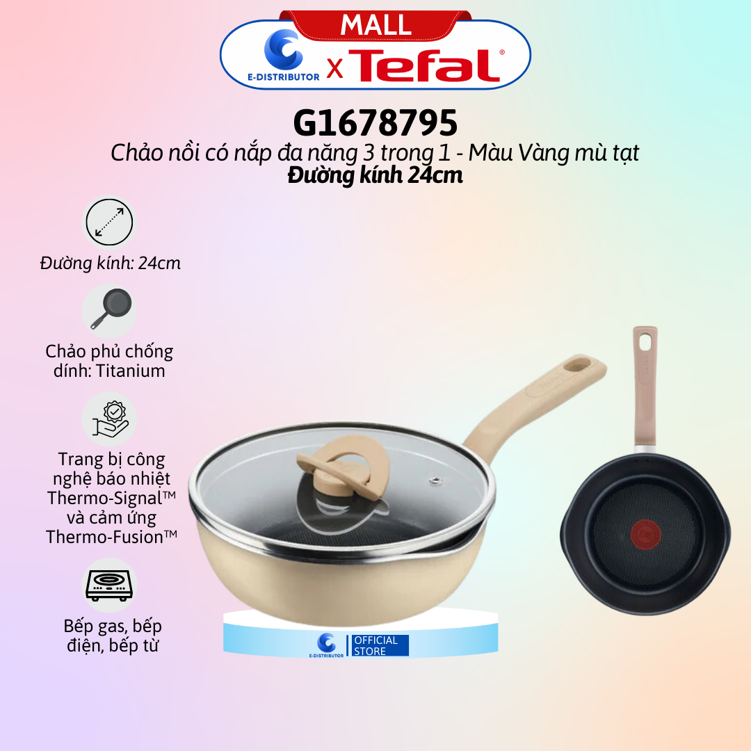 Chảo nồi có nắp đa năng 3 trong 1 - 24cm, vanilla (vàng nhạt) G1678795