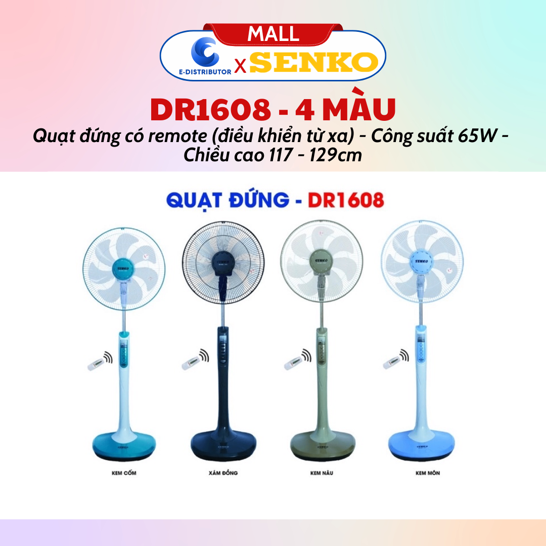Quạt Đứng Senko điều khiển từ xa DR1608 - Màu ngẫu nhiên - Hàng Chính Hãng
