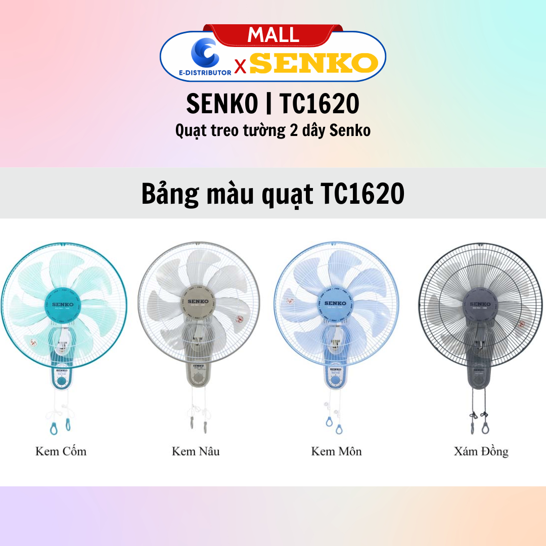 QUẠT TREO Tường SENKO TC1620 - dây giựt - màu ngẫu nhiên - hàng chính hãng