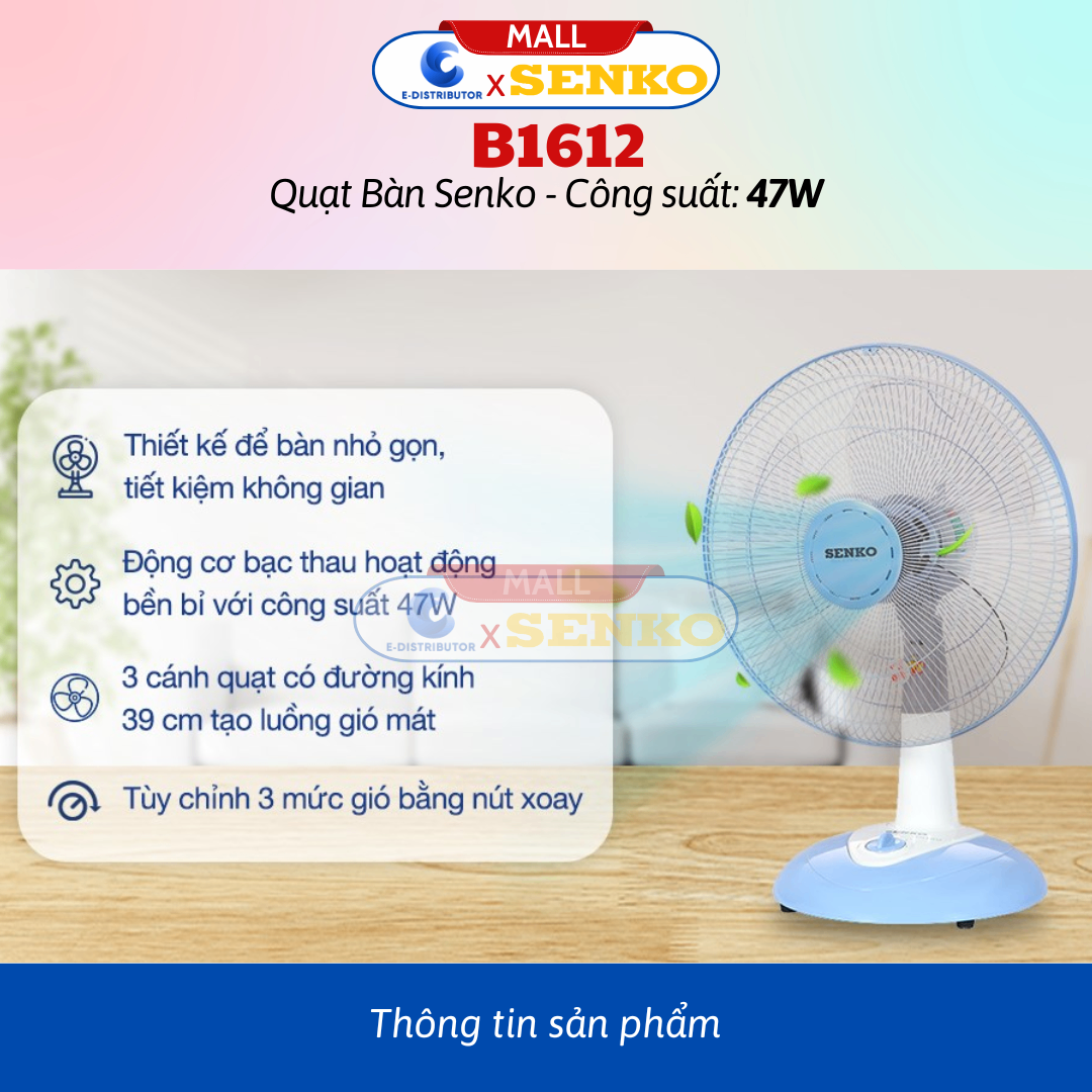 Quạt bàn B4 Senko B1612 - Giao màu ngẫu nhiên - Hàng Chính Hãng