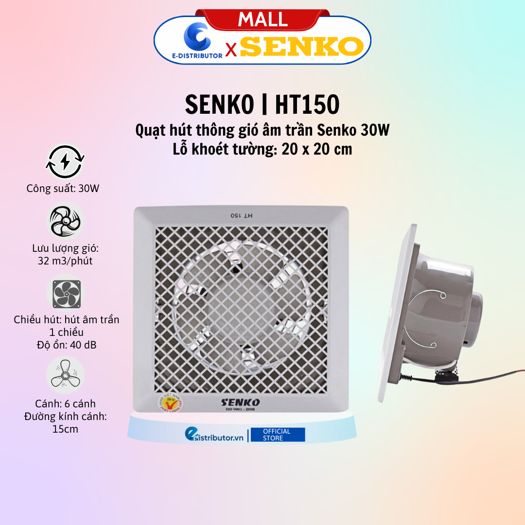 Quạt Hút Thông Gió Âm Trần Senko HT150 - hàng chính hãng