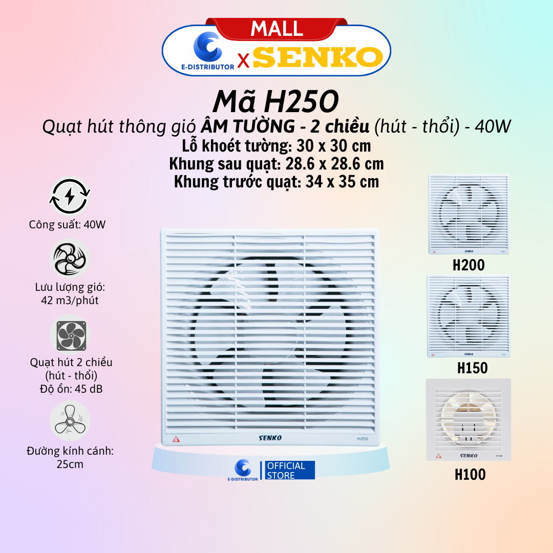 Quạt Hút Thông Gió Senko H250 40W - Hàng Chính Hãng