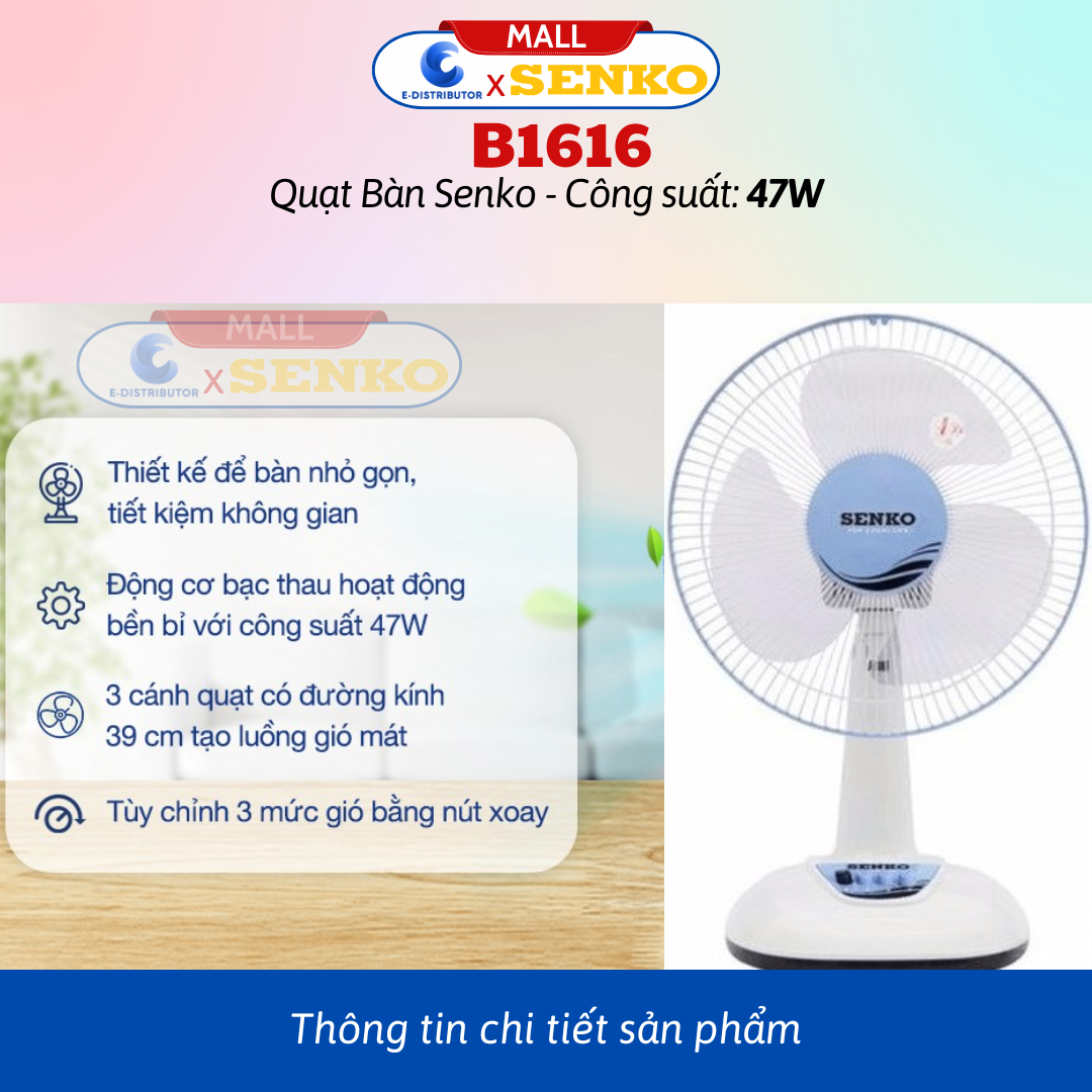 Quạt Bàn SENKO B1616 - màu ngẫu nhiên - hàng chính hãng