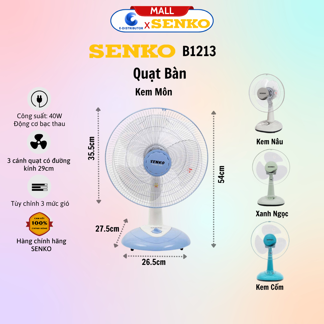Quạt Senko để bàn tiện lợi cao cấp B1213 màu ngẫu nhiên - Hàng Chính Hãng