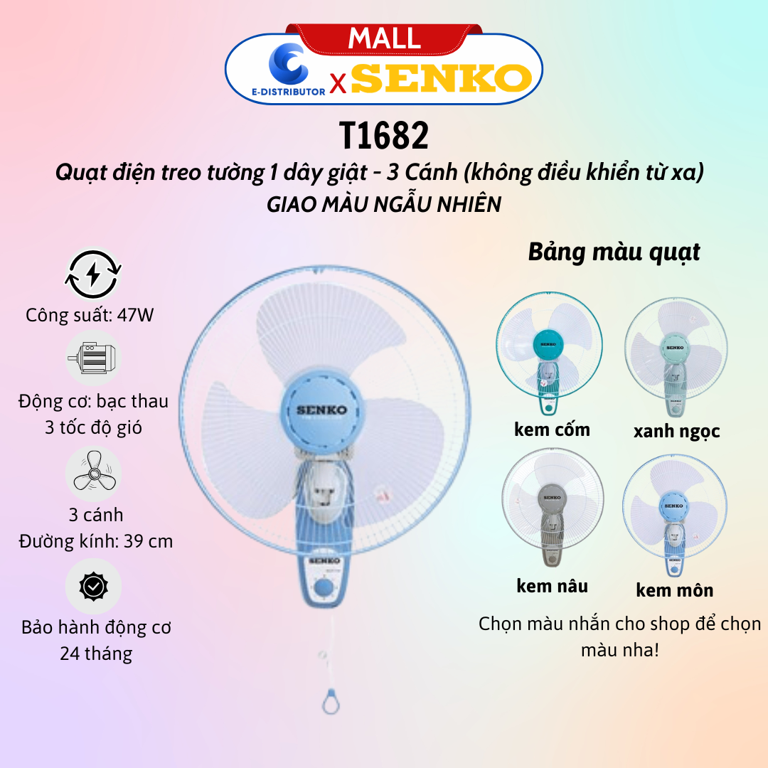 Quạt treo 1 dây Senko T1682 - Giao màu ngẫu nhiên - Hàng Chính Hãng