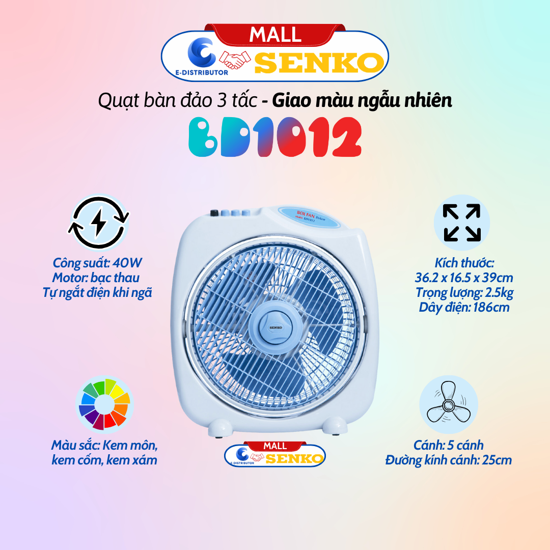 Quạt bàn đảo 3 tấc Senko BD1012 Cao cấp - Màu ngẫu nhiên - Hàng chính hãng