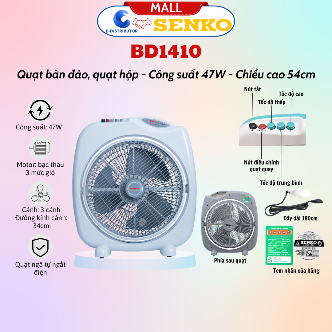 Quạt bàn đảo 4 Tấc chuyển hướng điện Senko BD1410 47W - Hàng chính hãng - màu ngẫu nhiên