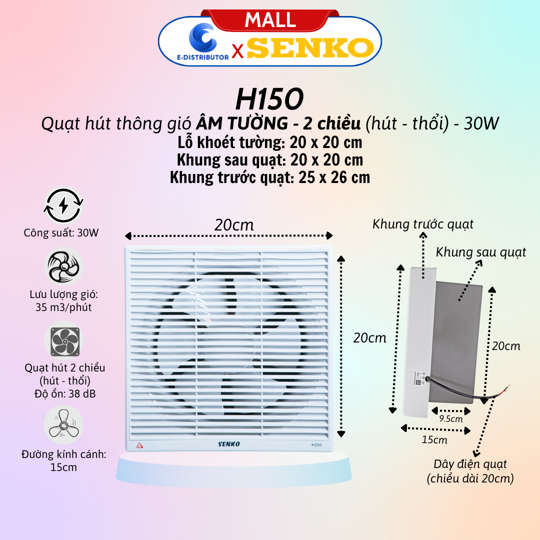 Quạt Hút Thông Gió Senko H150 (30W) - Hàng Chính Hãng