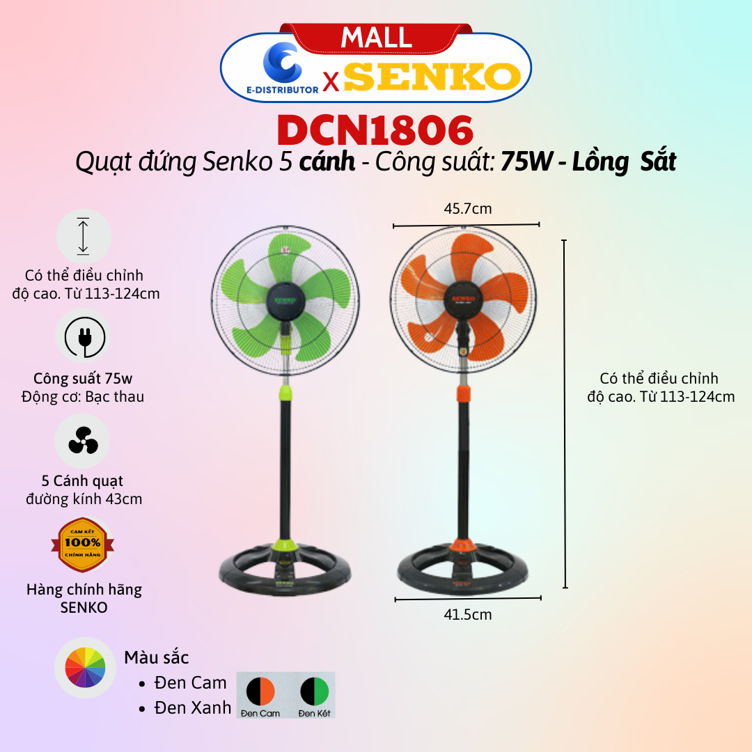 Quạt đứng 4,5 tấc Senko DCN1806 - Màu ngẫu nhiên - Hàng Chính Hãng