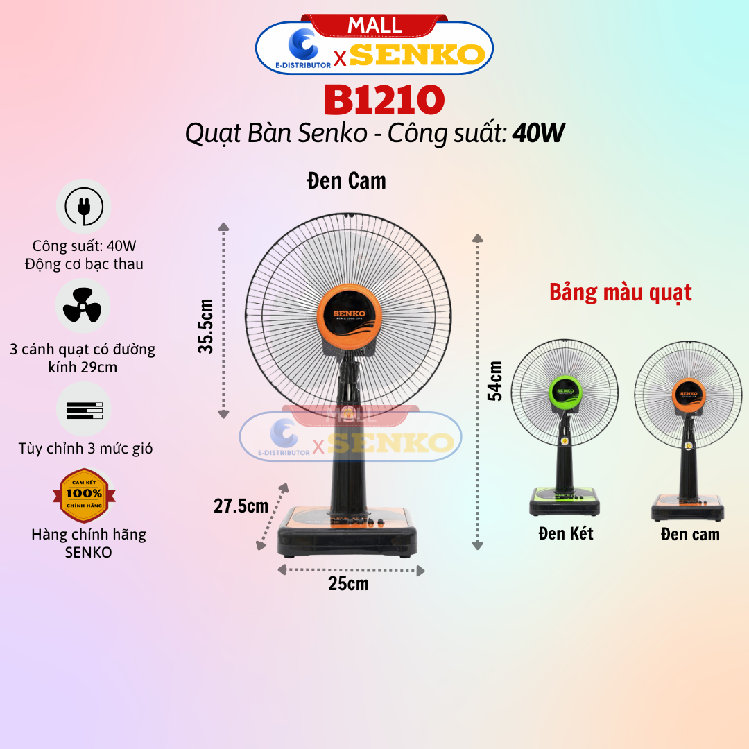 Quạt bàn Senko sang trọng cao cấp B1210 màu ngẫu nhiên - Hàng Chính Hãng