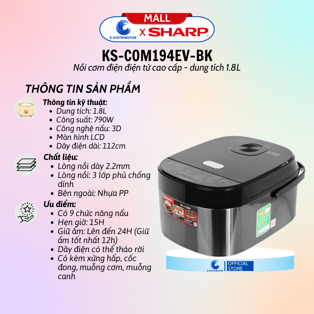 Nồi cơm điện tử Sharp KS-COM194EV-BK