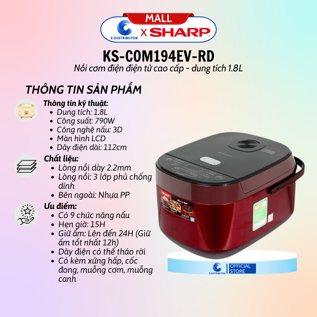 Nồi cơm điện tử Sharp KS-COM194EV-RD